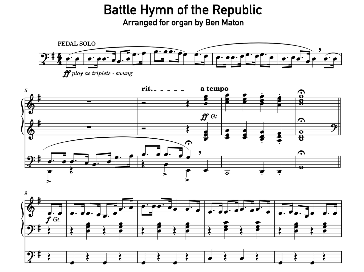 Battle Hymn of the Republic: PDF Sheet Music for Organ (downloadable file)