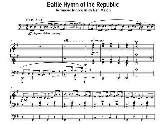 Battle Hymn of the Republic: PDF Sheet Music for Organ (downloadable file)